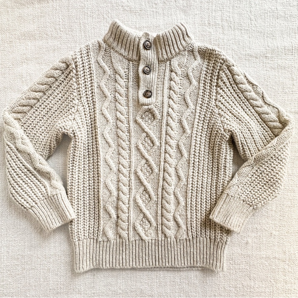 GAP Cable Knit Sweater Button Up Sherpa Long Sleeve Cream Size Child 8-9M